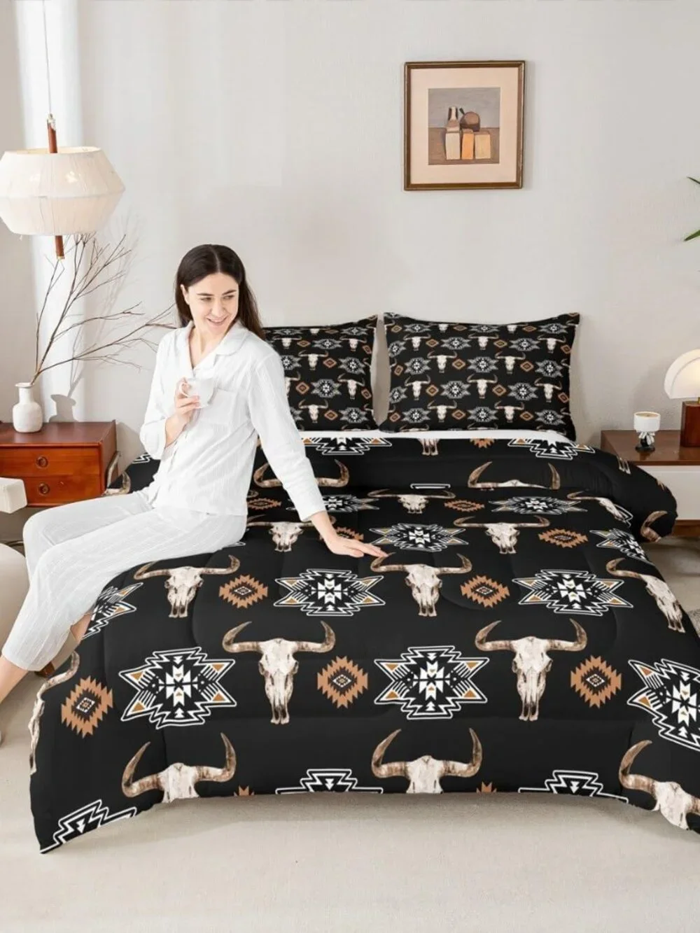 Bull Skull Bedding Set Boho Southwestern Comforter Set Twin,Kids Teens Adults Bo